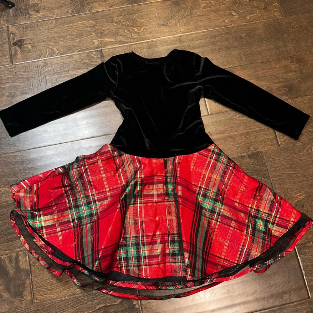 Bonnie Jean Velvet and Crinoline Plaid Long Sleeve Dress Girls Size 6